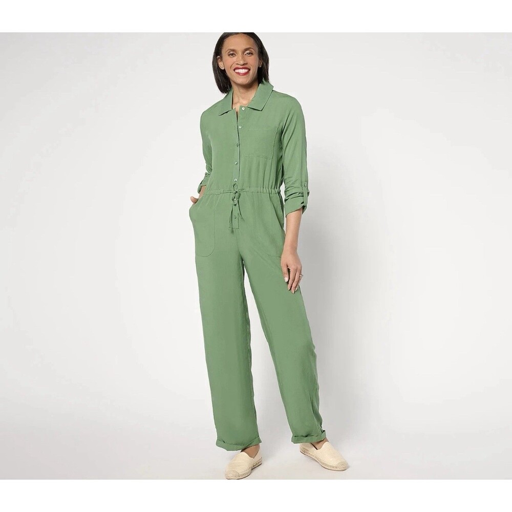 NEW MUK LUKS (Size 1X) Dream Weave Long-Sleeve Green Jumpsuit
